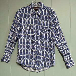 Rock & Roll Cowboy Ikat Southwestern Print Pearl Snap Western Shirt Size Small